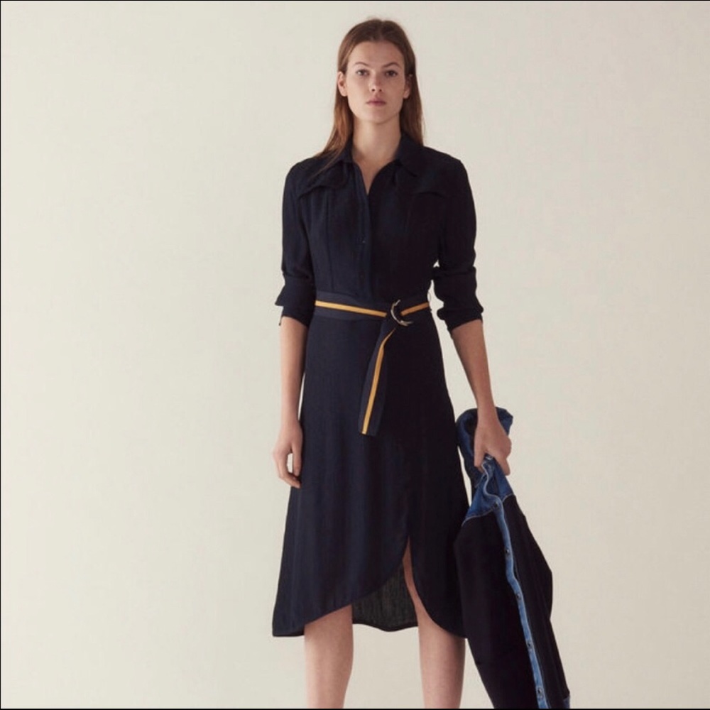 SANDRO PARIS NAVY LONG SHIRT DRESS